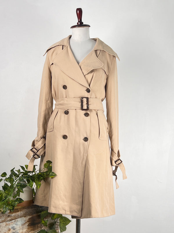 Retro Cream Mid-Length Trench Coat