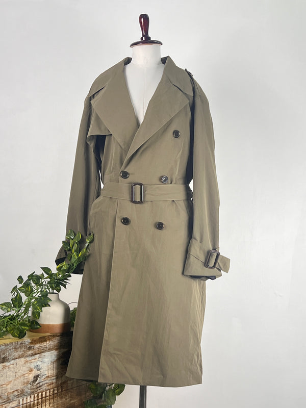 Vintage Green Mid-Length Trench Coat
