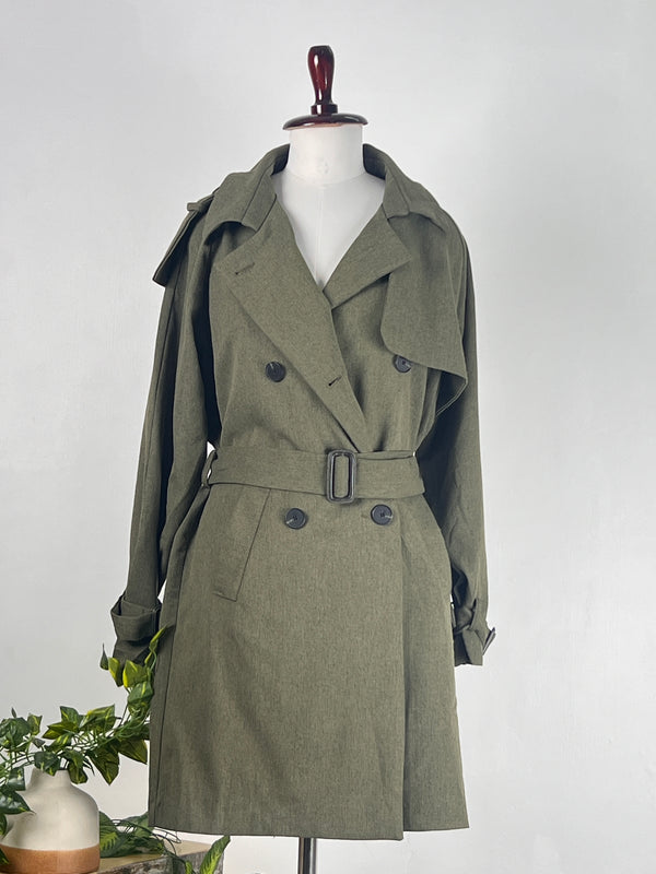 Retro Green Mid-Length Trench Coat