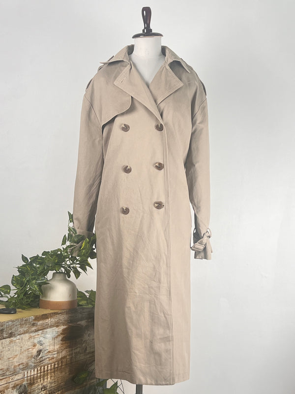 Retro Cream Long Trench Coat