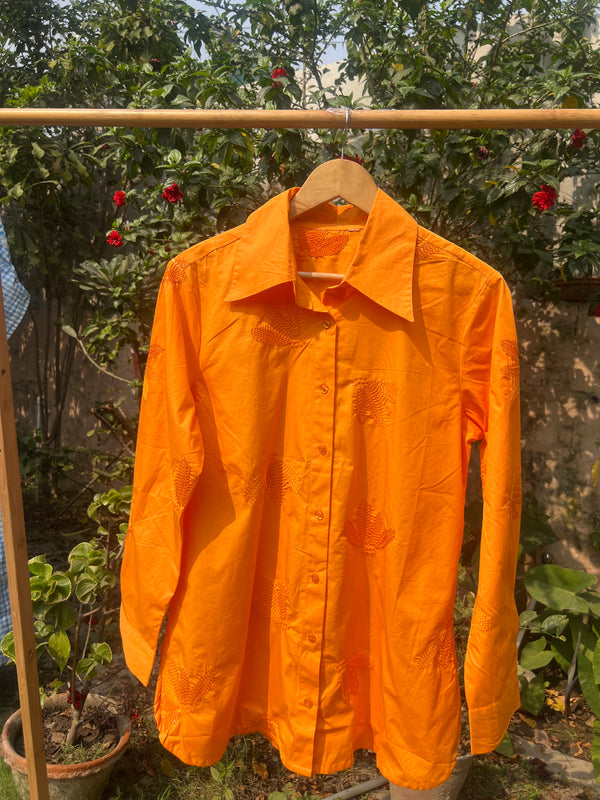 Classic Orange Sequin Embroidered Shirt