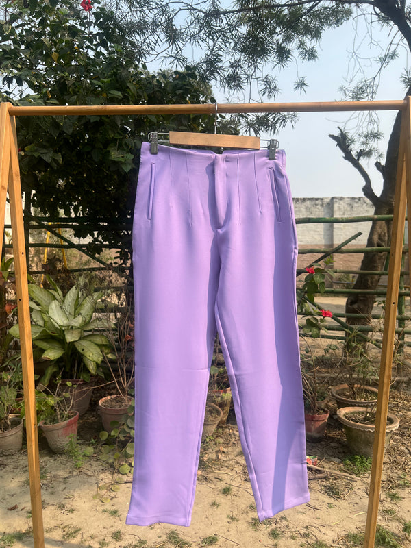 High-Waist Lavender Straight-Fit Formal Pants