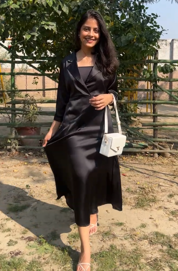 Elegant Satin-Silk Black Party Dress