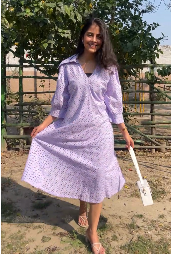 Lavender Statement Schiffli Midi Dress