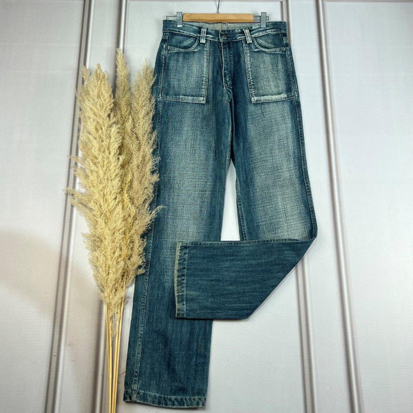 High-Waist Shaded Blue Straight Jeans
