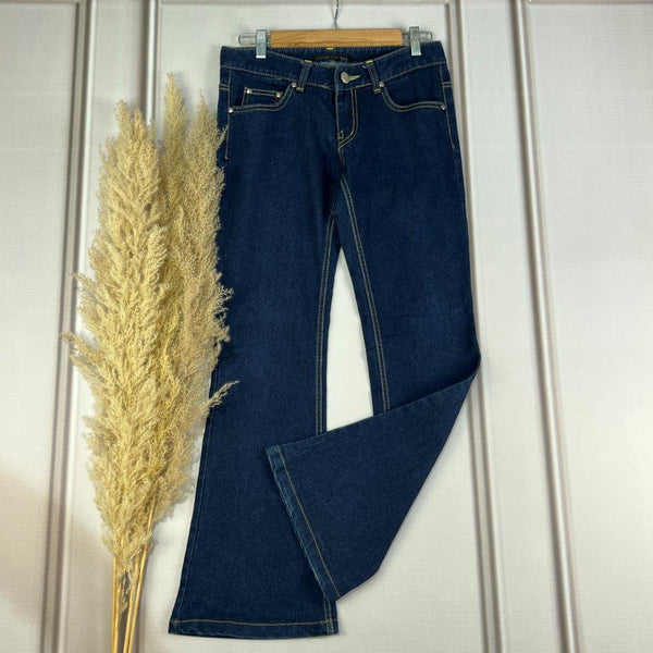 Mid-Waist Navy Blue Boot-Cut Jeans