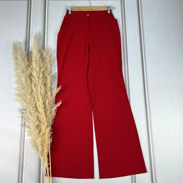 High-Waist Red Flared Pants
