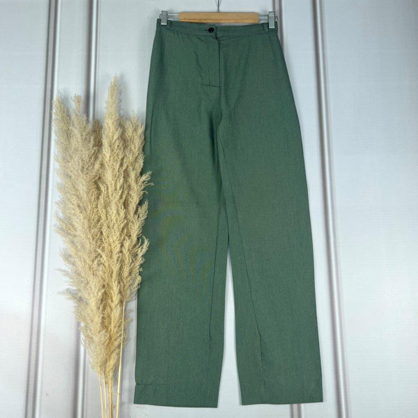 High-Waist Green Straight Pants