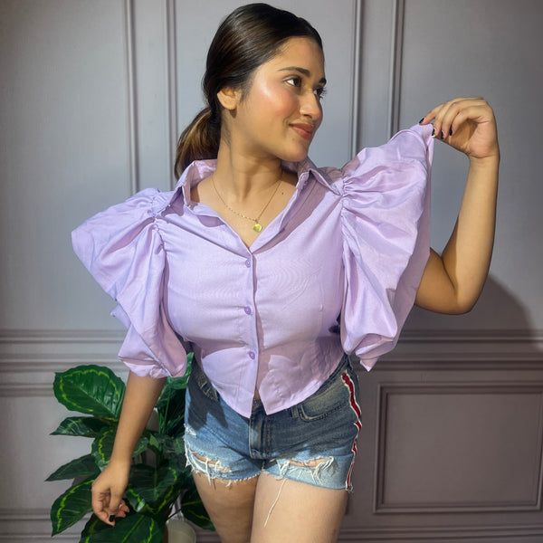 Statement Lavender Ruffle Sleeve Shirt