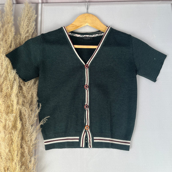 V Neck Buttoned Green Top