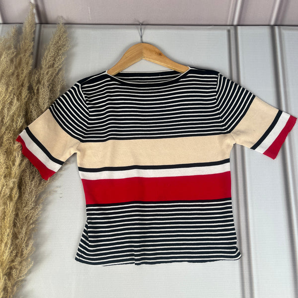 Patterned Stripe Round Neck Top